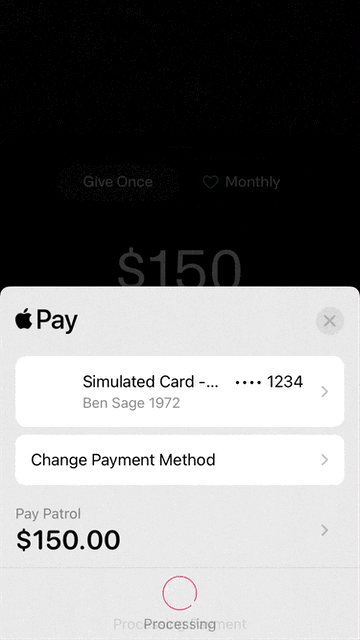 Confetti firing on a successful Apple Pay payment