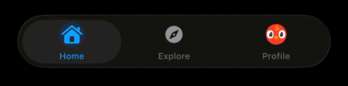 UnionTabView: a profile photo and custom badges living inside the Liquid Glass tab bar