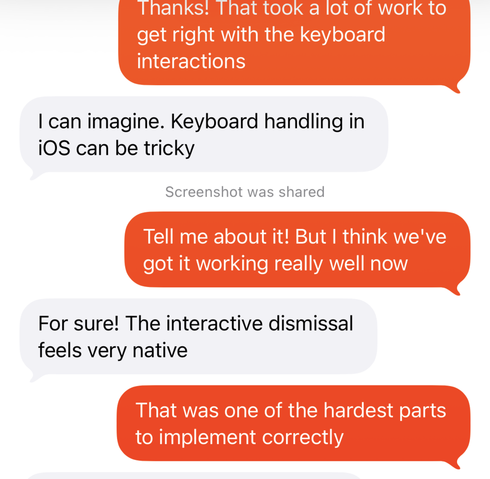 The UnionChat package running: tailed bubbles, grouped runs, a system message, and the input bar, in light and dark