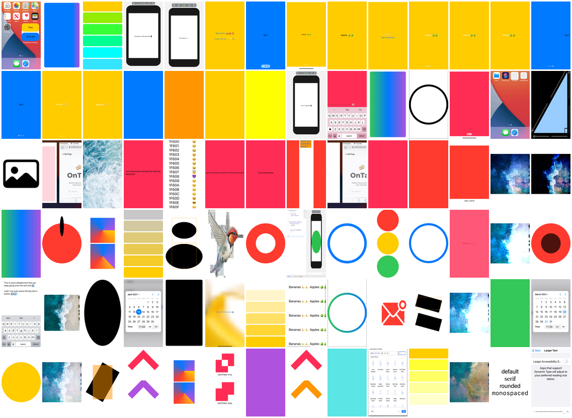 A contact sheet of rendered SwiftUI examples from the docs repository